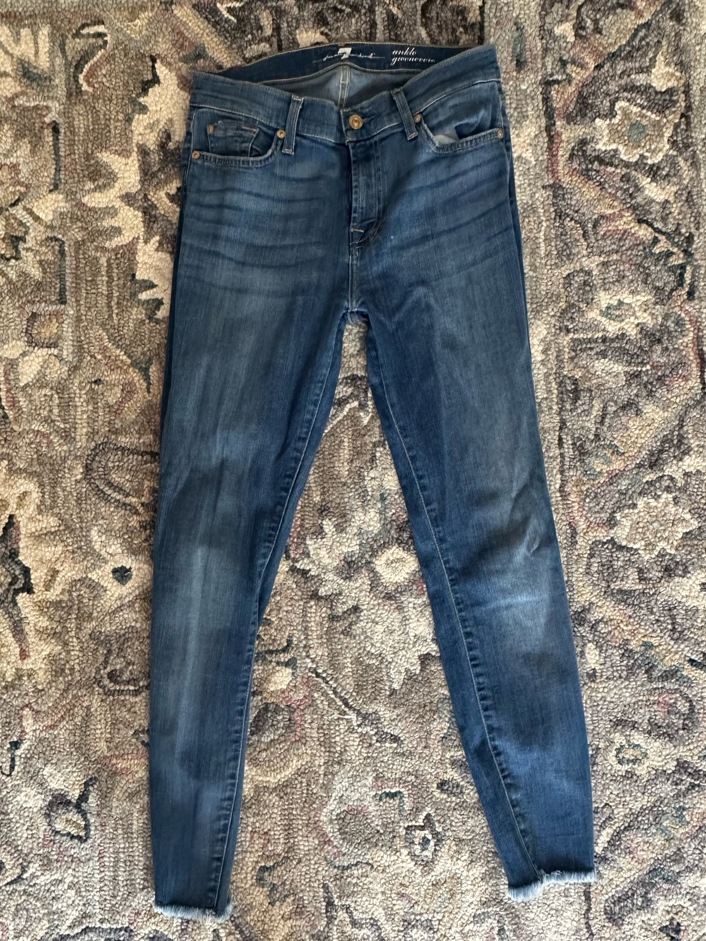 7 for all mankind Mid-Rise Skinny Jeans in Dark Blue